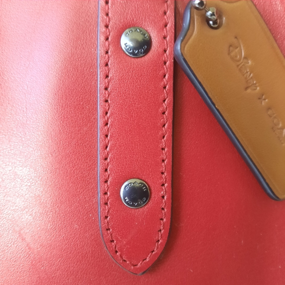 Ltd Ed DISNEY X COACH Mickey Mouse Dark Red Leather Tote Tag Shoulder Bag - Picture 9 of 16